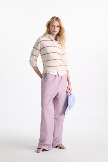 Dorothee Schumacher Bluse mit abnehmbarem, gestreiftem Polokragen aus Baumwoll-Oxford pure white