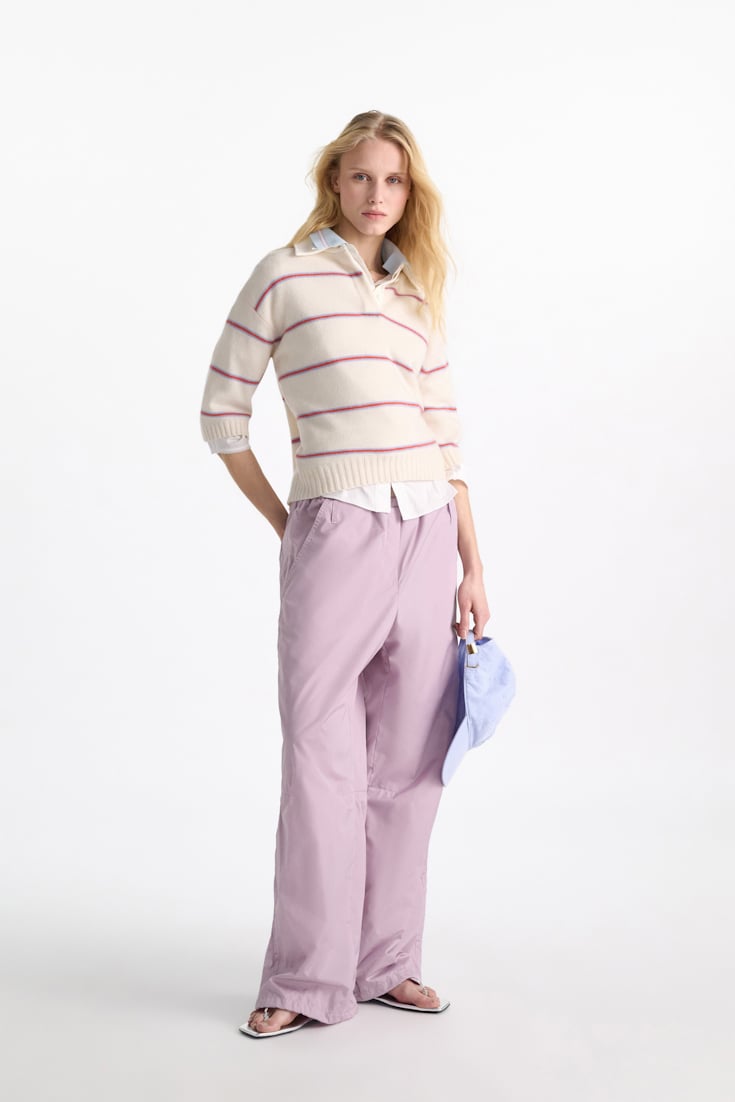 Dorothee Schumacher Bluse mit abnehmbarem, gestreiftem Polokragen aus Baumwoll-Oxford pure white