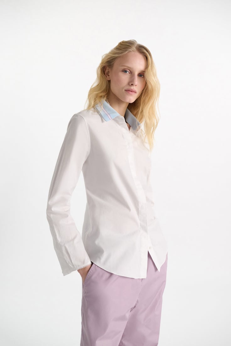 Dorothee Schumacher Bluse mit abnehmbarem, gestreiftem Polokragen aus Baumwoll-Oxford pure white
