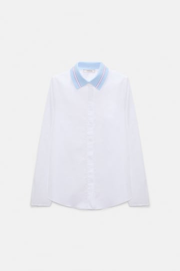 Dorothee Schumacher Bluse mit abnehmbarem, gestreiftem Polokragen aus Baumwoll-Oxford pure white