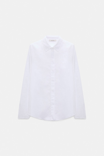 Dorothee Schumacher Bluse mit abnehmbarem, gestreiftem Polokragen aus Baumwoll-Oxford pure white