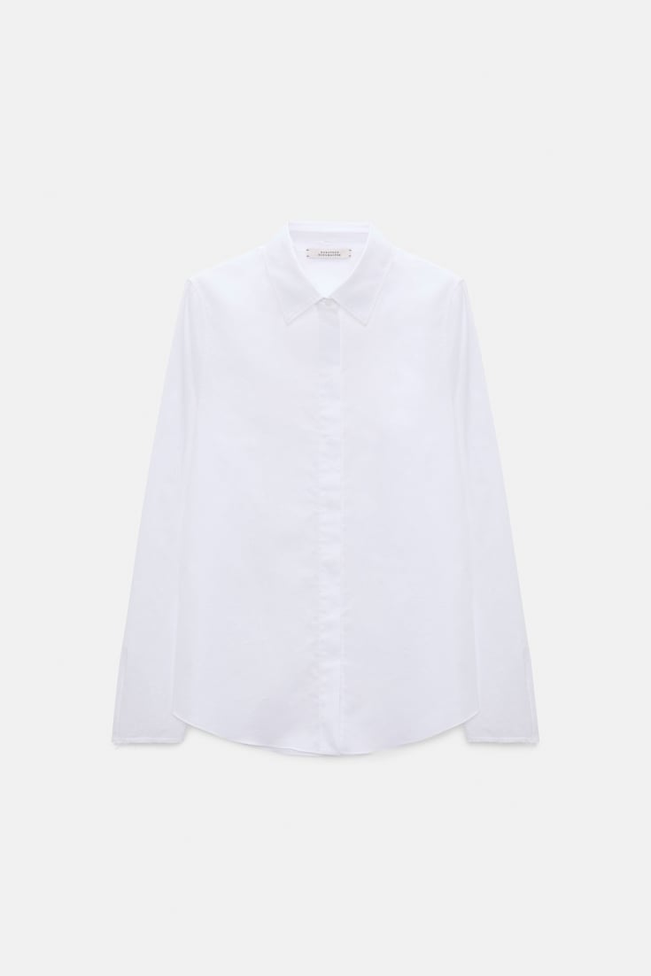 Dorothee Schumacher Bluse mit abnehmbarem, gestreiftem Polokragen aus Baumwoll-Oxford pure white