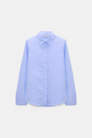 Dorothee Schumacher Bluse mit abnehmbarem, gestreiftem Polokragen aus Baumwoll-Oxford oxford blue