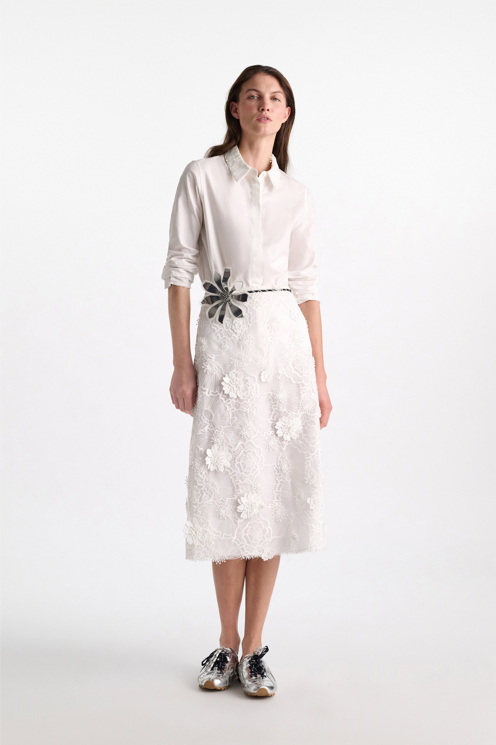 Dorothee Schumacher Cotton oxford shirt with optional lace collar pure white