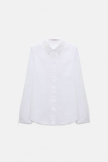 Dorothee Schumacher Cotton oxford shirt with optional lace collar pure white