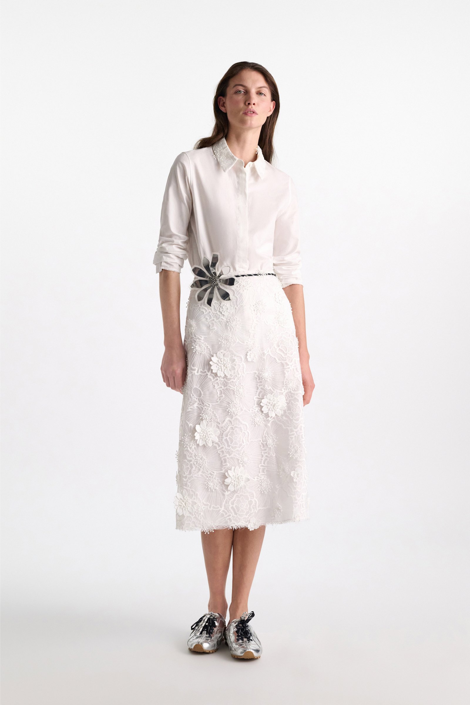 Dorothee Schumacher Embroidered organza skirt pure white