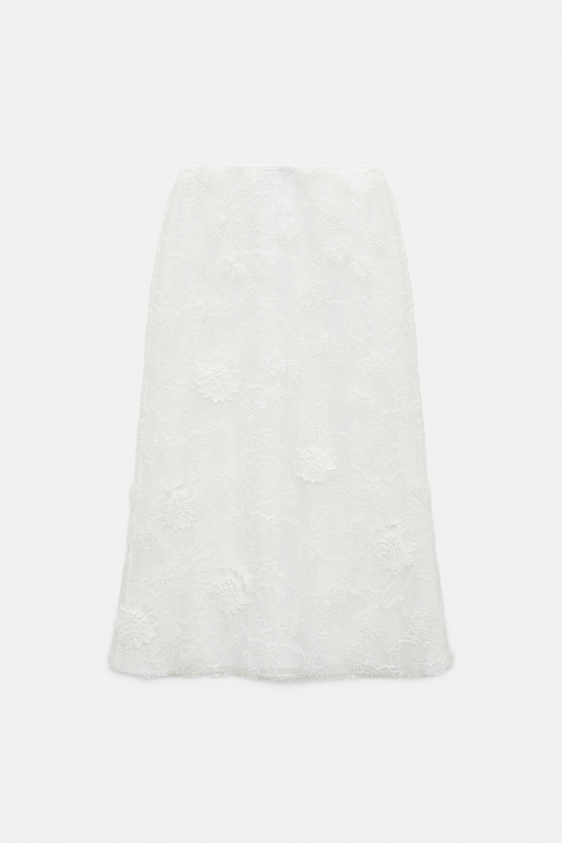 Dorothee Schumacher Women's White Embroidered Organza Skirt Medium