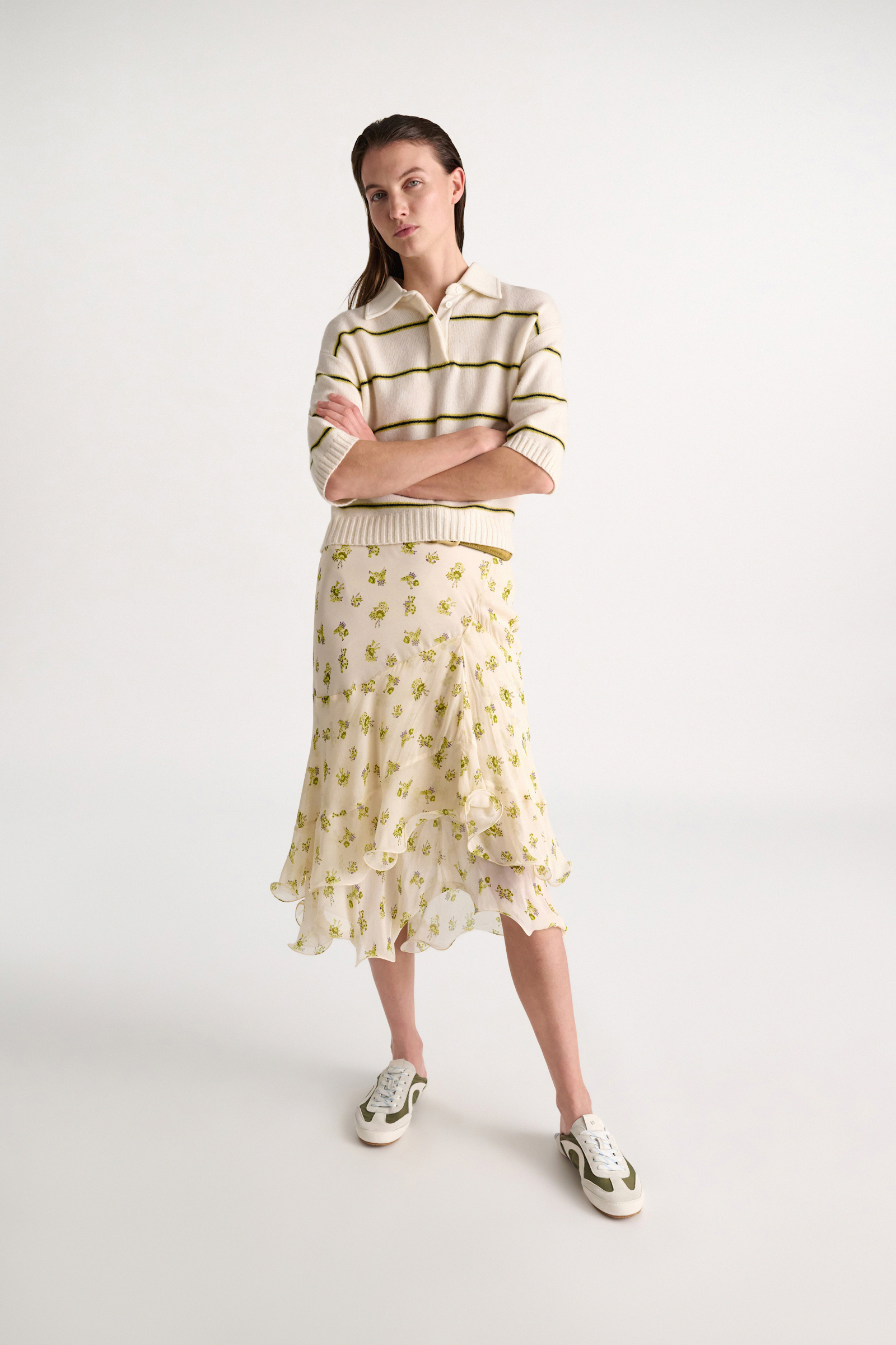 Dorothee Schumacher Printed georgette midi-skirt with ruffles Little Daydream lemon