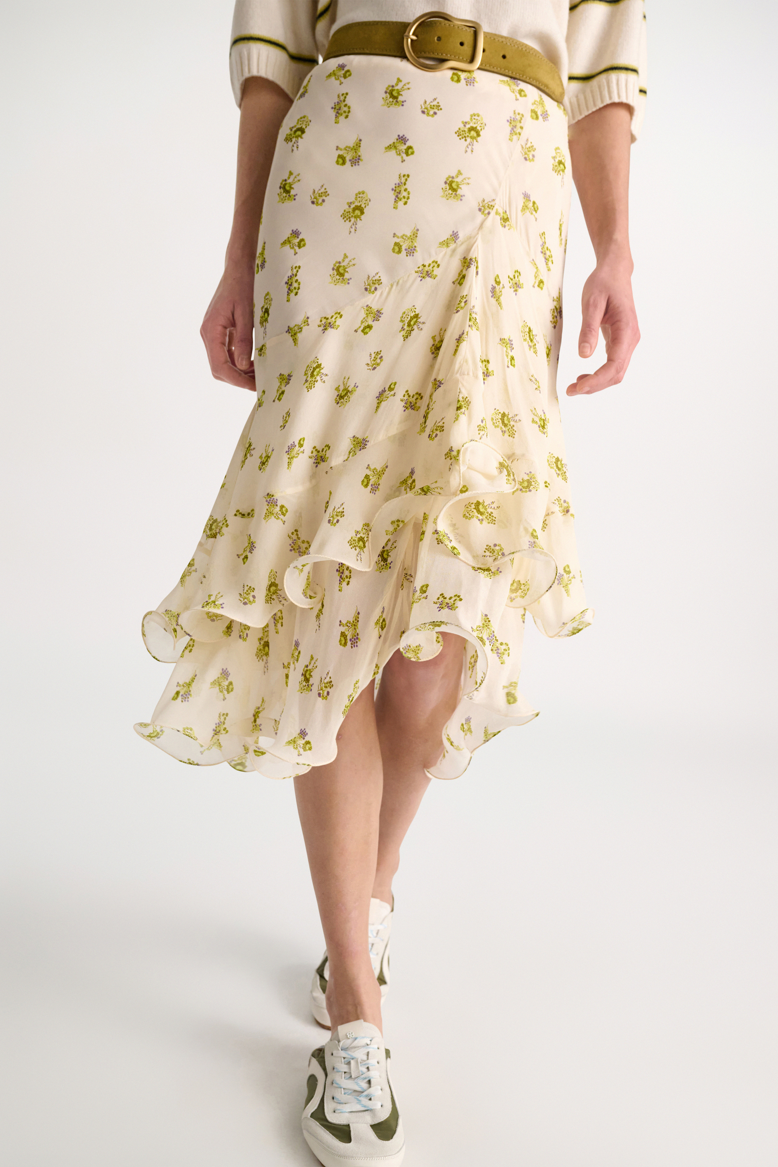 Dorothee Schumacher Printed georgette midi-skirt with ruffles Little Daydream lemon