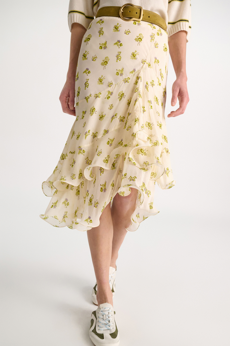 Dorothee Schumacher Printed georgette midi-skirt with ruffles Little Daydream lemon