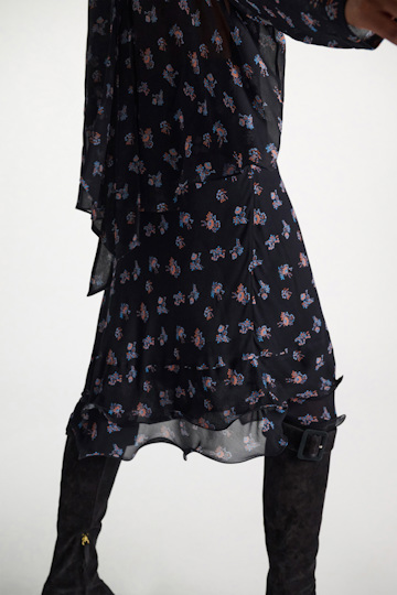 Dorothee Schumacher Printed georgette midi-skirt with ruffles Little Daydream navy orange