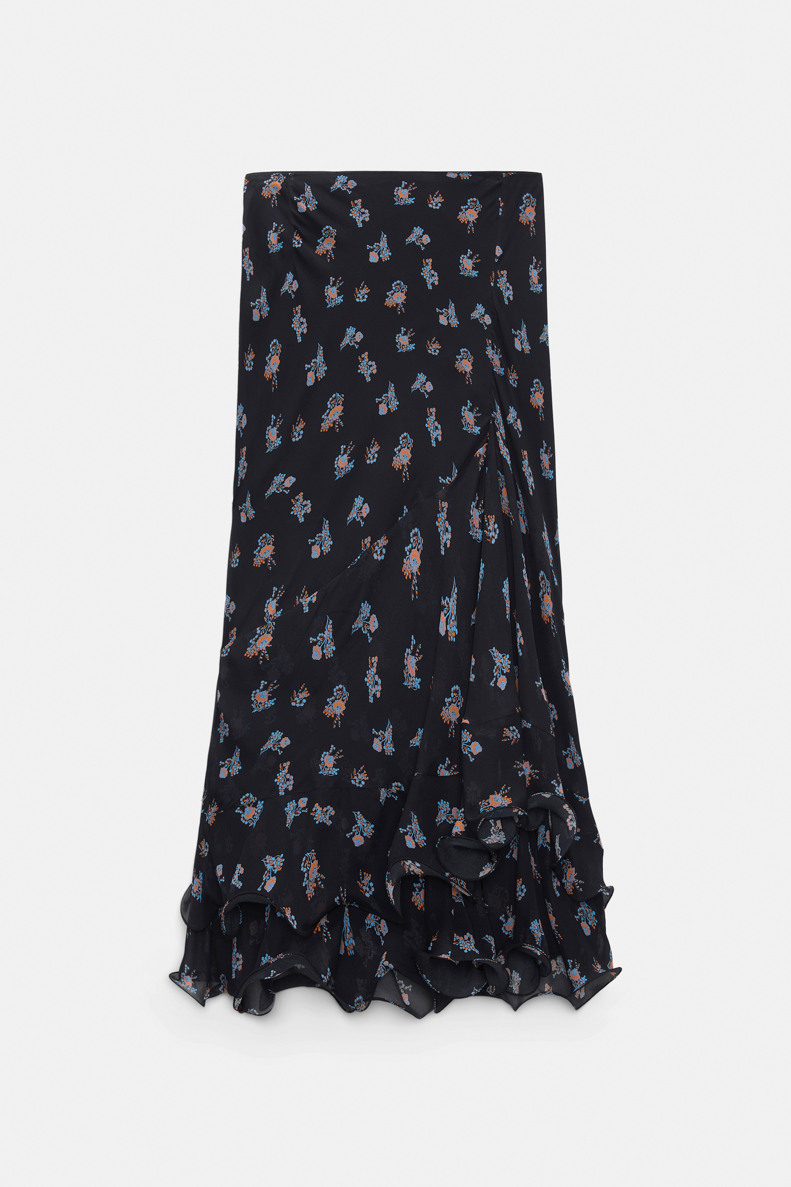 Dorothee Schumacher Printed georgette midi-skirt with ruffles Little Daydream navy orange