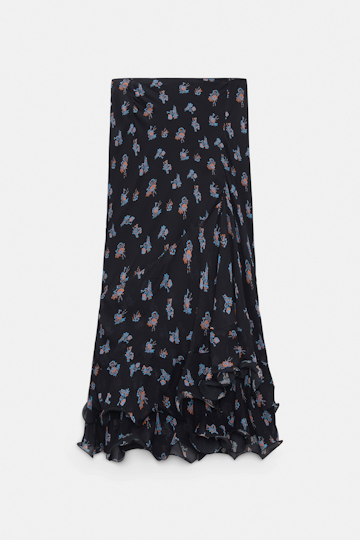 Dorothee Schumacher Printed georgette midi-skirt with ruffles Little Daydream navy orange