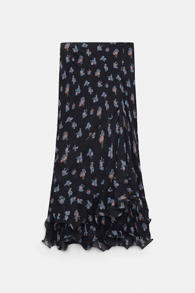 Dorothee Schumacher Midi-Rock aus bedrucktem Georgette Little Daydream navy orange