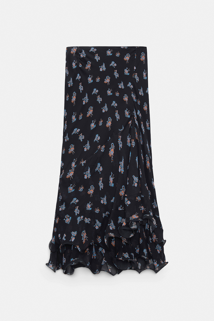 Dorothee Schumacher Printed georgette midi-skirt with ruffles Little Daydream navy orange