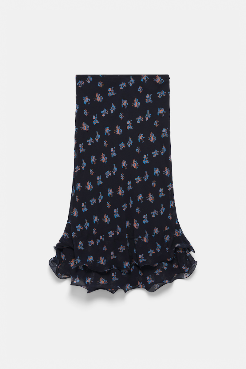 Dorothee Schumacher Women's Multi Colour Printed Georgette Midi-Skirt With Ruffles Extra Large