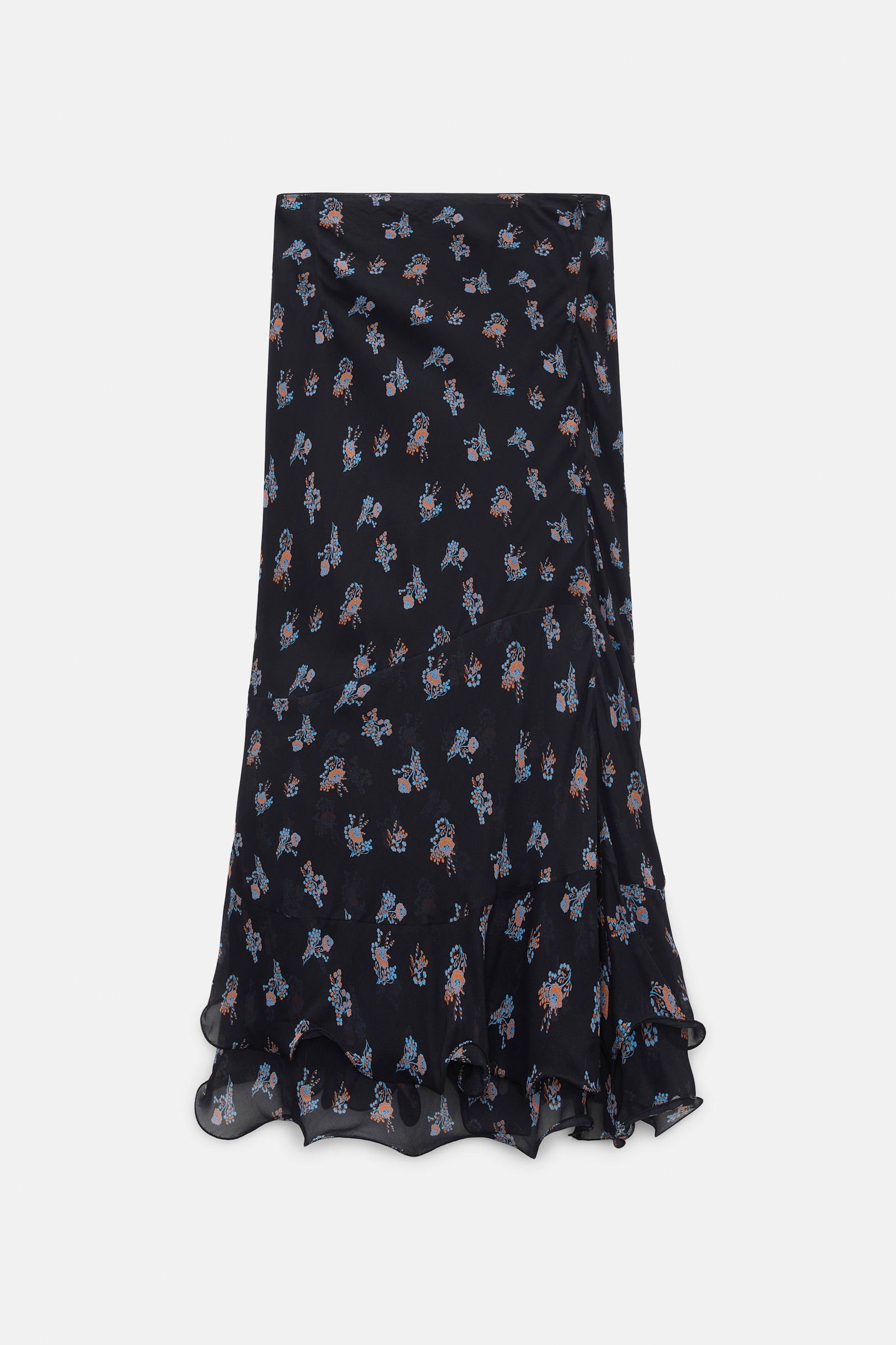 Dorothee Schumacher Printed georgette midi-skirt with ruffles Little Daydream navy orange