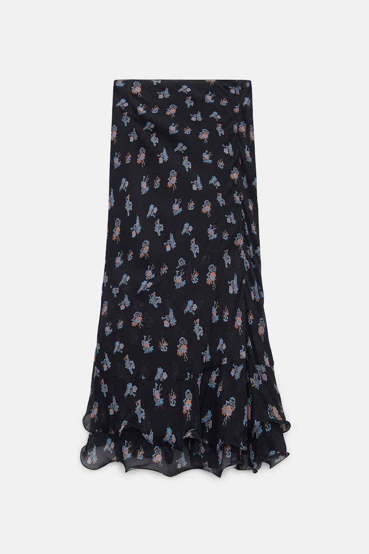 Dorothee Schumacher Printed georgette midi-skirt with ruffles Little Daydream navy orange
