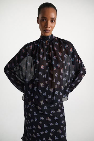 Dorothee Schumacher T-Blouse aus bedruckten Georgette Little Daydream navy orange