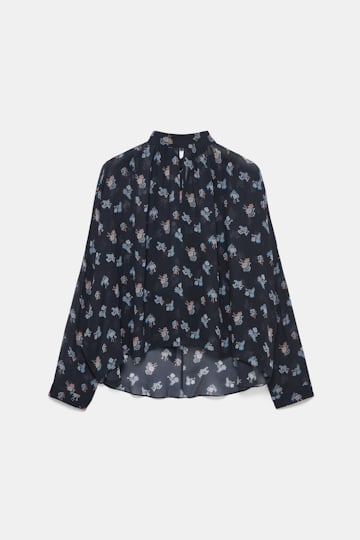 Dorothee Schumacher Extra boxy, printed georgette blouse Little Daydream navy orange