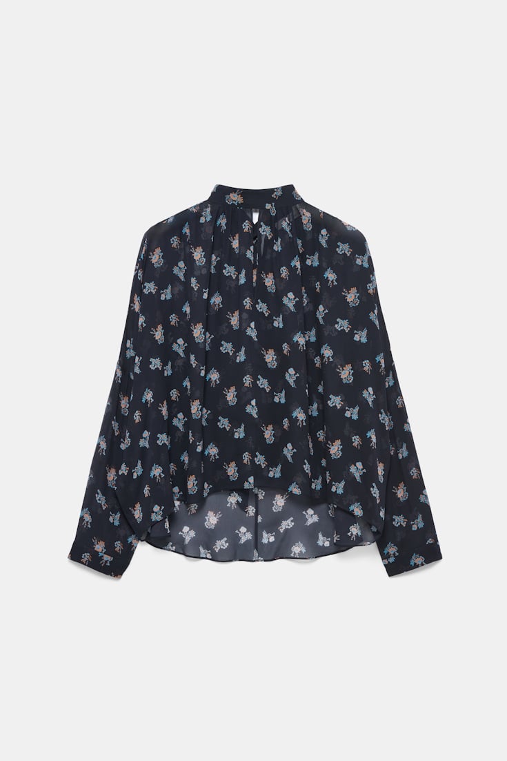 Dorothee Schumacher Extra boxy, printed georgette blouse Little Daydream navy orange