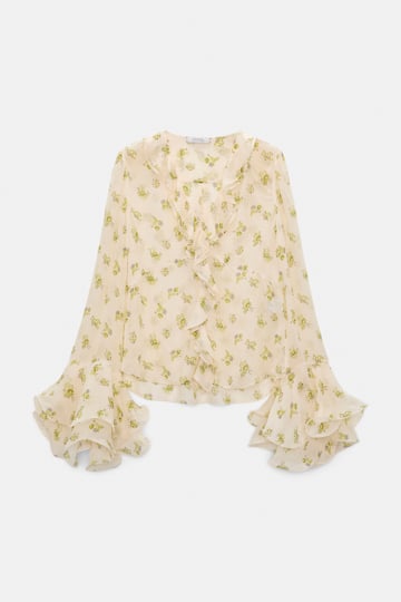 Dorothee Schumacher T-Blouse mit Volant-Details aus bedrucktem Georgette Little Daydream lemon