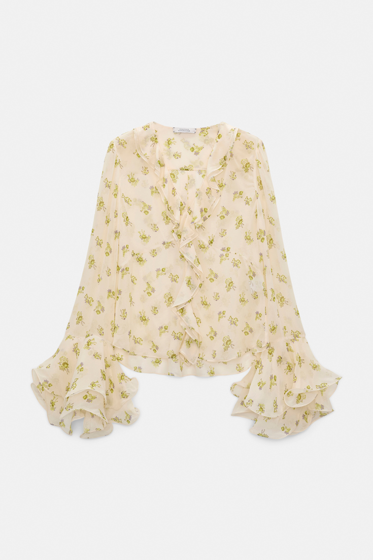 Dorothee Schumacher T-Blouse mit Volant-Details aus bedrucktem Georgette Little Daydream lemon