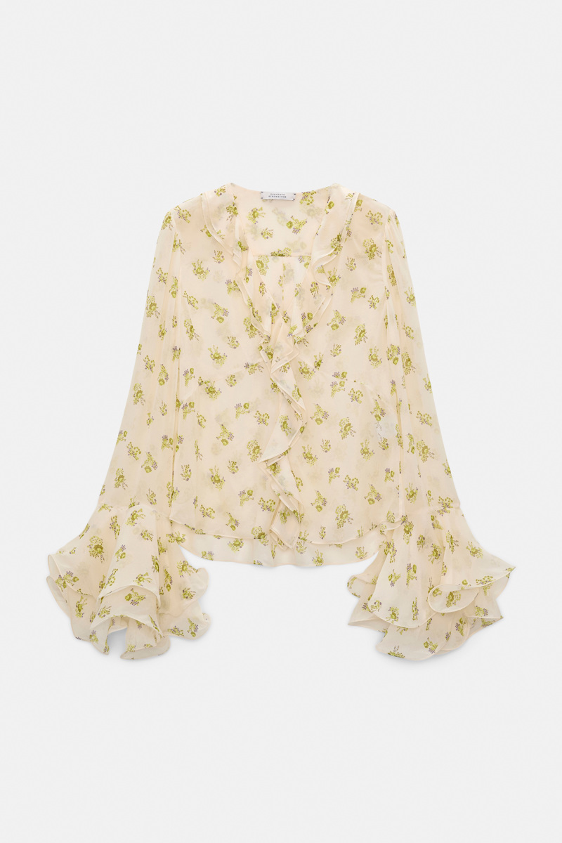 Dorothee Schumacher Women's Multi Colour Printed Georgette Blouse With Ruffle Cuffs Xxl
