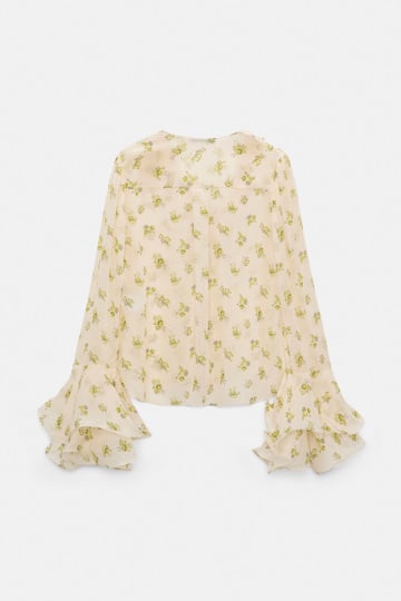 Dorothee Schumacher T-Blouse mit Volant-Details aus bedrucktem Georgette Little Daydream lemon