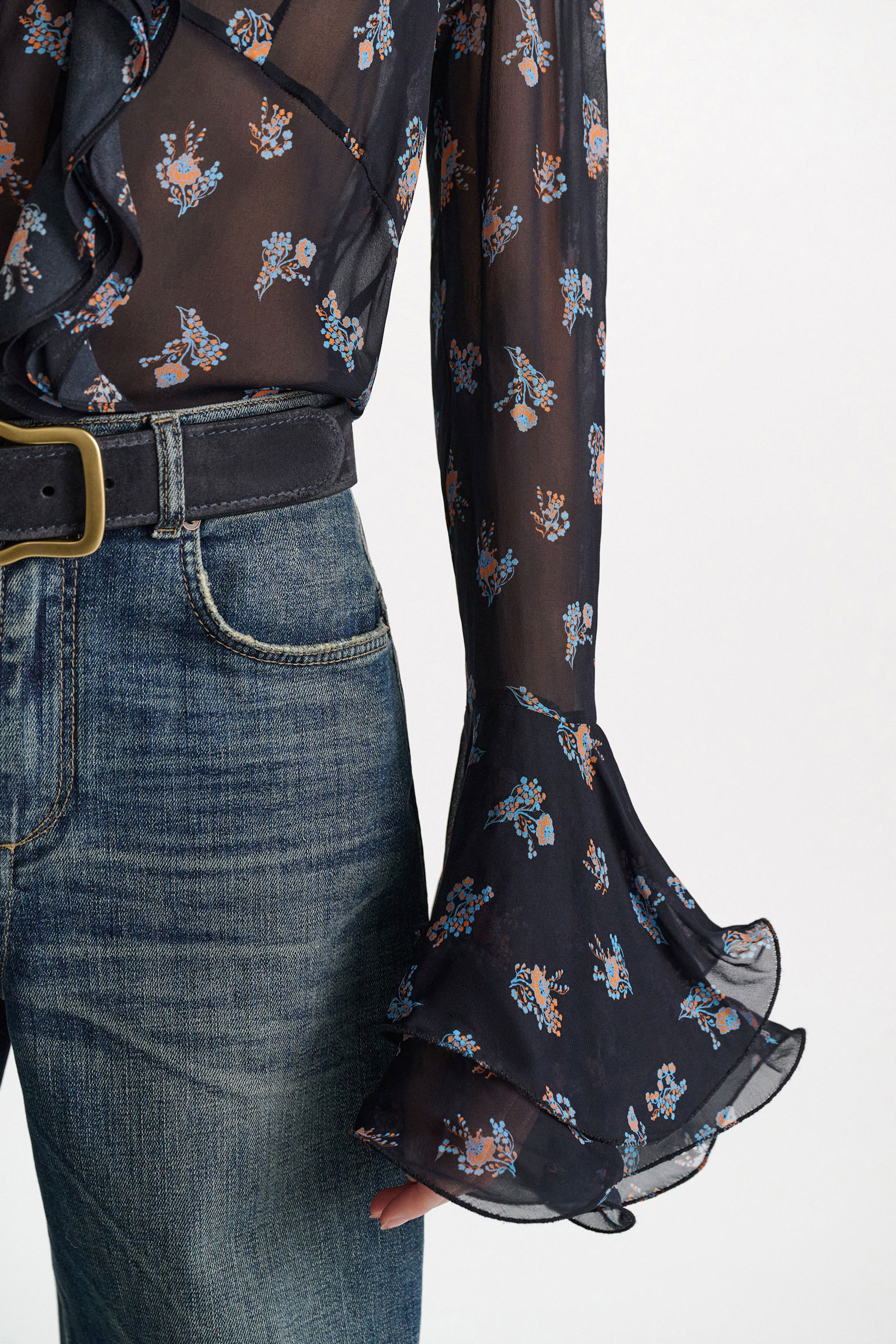 Dorothee Schumacher T-Blouse mit Volant-Details aus bedrucktem Georgette Little Daydream navy orange