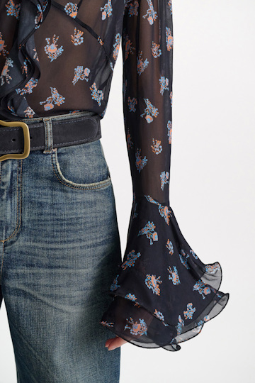 Dorothee Schumacher T-Blouse mit Volant-Details aus bedrucktem Georgette Little Daydream navy orange