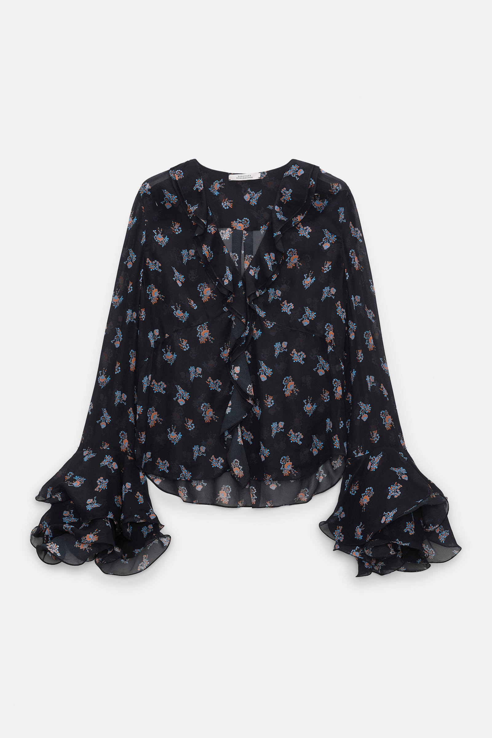 Dorothee Schumacher T-Blouse mit Volant-Details aus bedrucktem Georgette Little Daydream navy orange