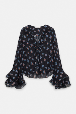 Dorothee Schumacher T-Blouse mit Volant-Details aus bedrucktem Georgette Little Daydream navy orange