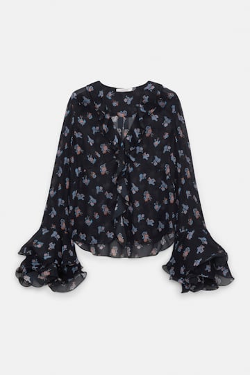 Dorothee Schumacher T-Blouse mit Volant-Details aus bedrucktem Georgette Little Daydream navy orange