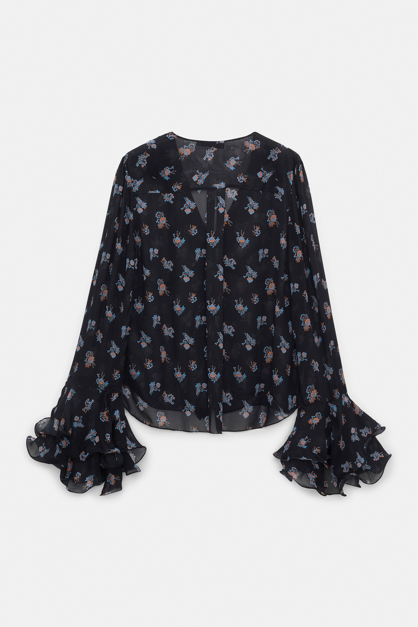 Dorothee Schumacher T-Blouse mit Volant-Details aus bedrucktem Georgette Little Daydream navy orange