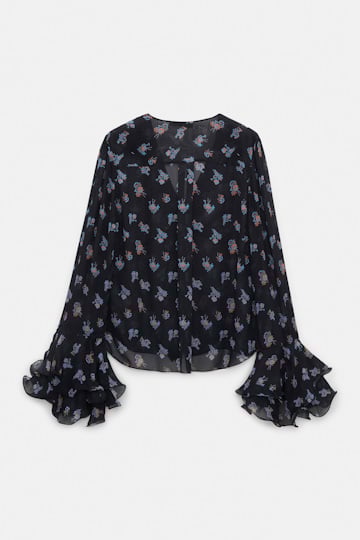 Dorothee Schumacher T-Blouse mit Volant-Details aus bedrucktem Georgette Little Daydream navy orange