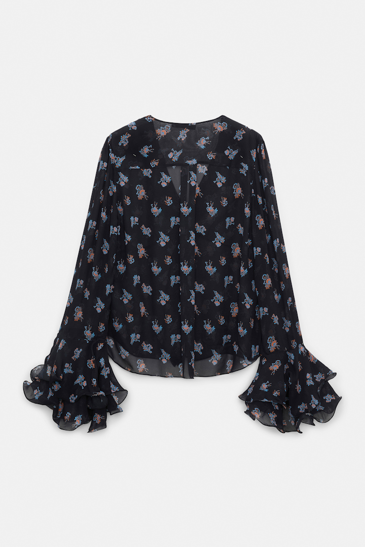 Dorothee Schumacher T-Blouse mit Volant-Details aus bedrucktem Georgette Little Daydream navy orange