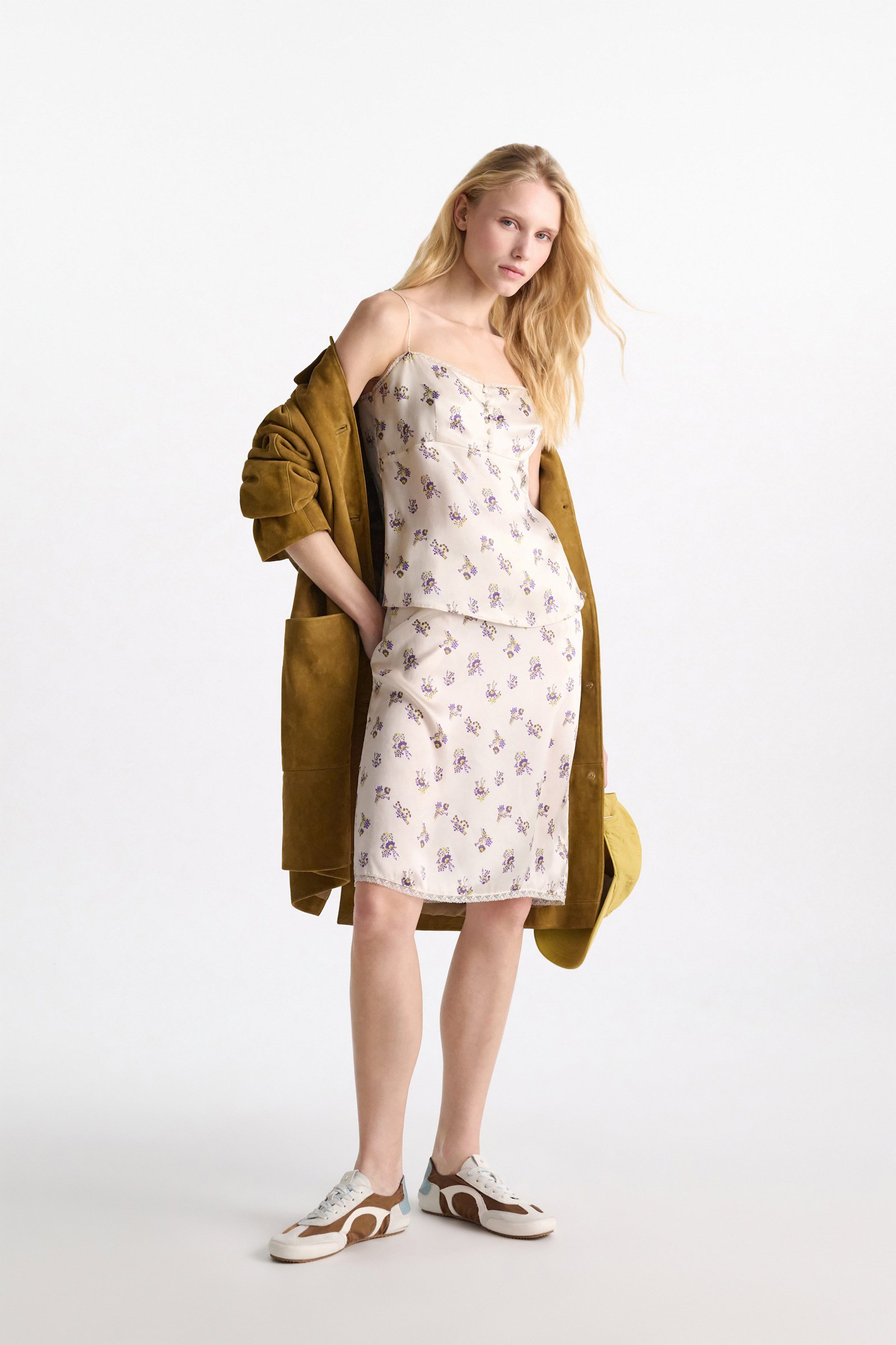 Dorothee Schumacher Lingerie-style skirt in printed silk satin little daydream yellow