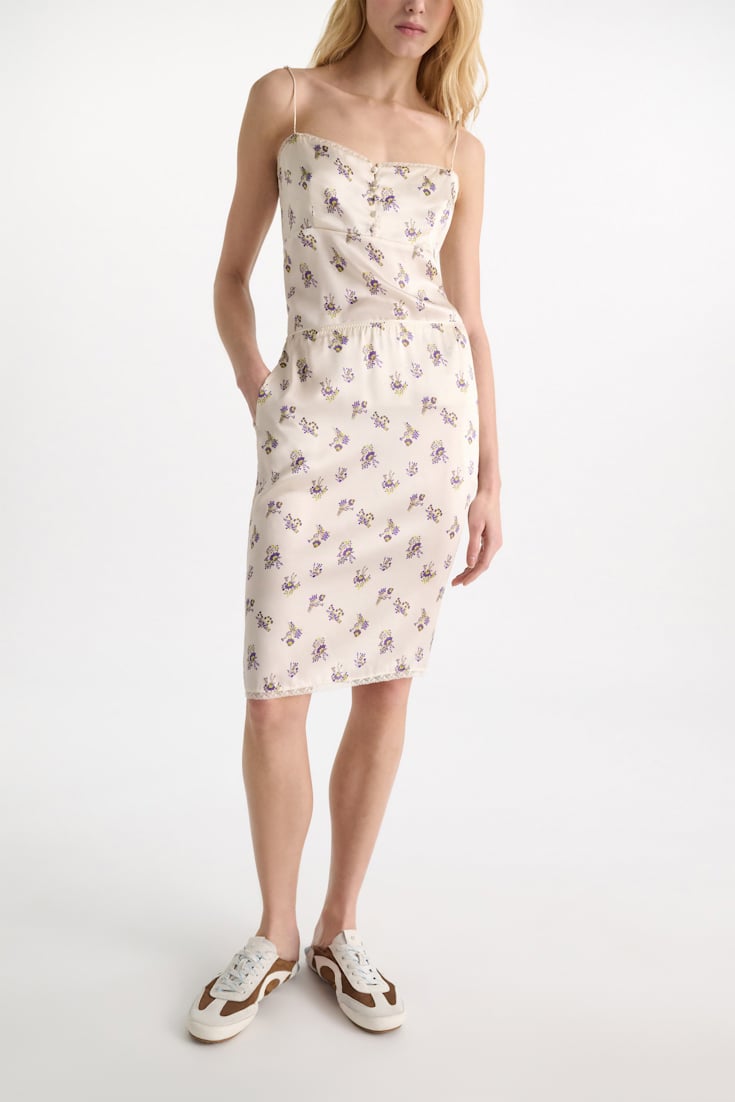 Dorothee Schumacher Lingerie-style skirt in printed silk satin little daydream yellow