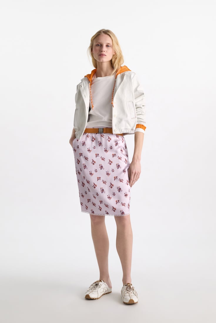 Dorothee Schumacher Lingerie-style skirt in printed silk satin little daydream lilac
