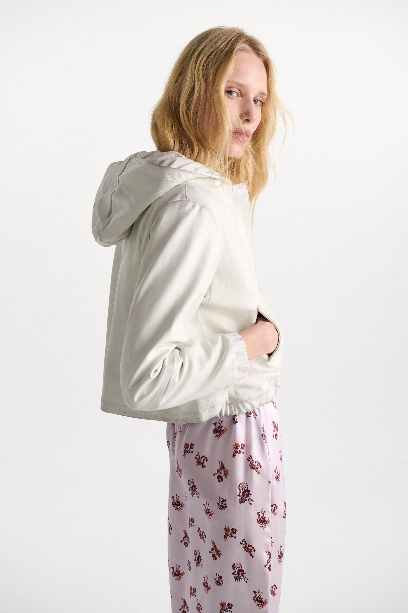 Dorothee Schumacher Lingerie-style skirt in printed silk satin little daydream lilac
