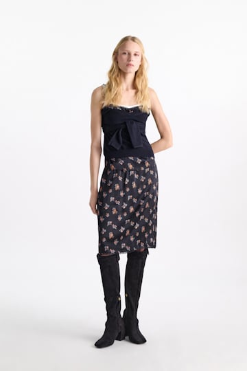 Dorothee Schumacher Lingerie-style skirt in printed silk satin Little Daydream navy orange