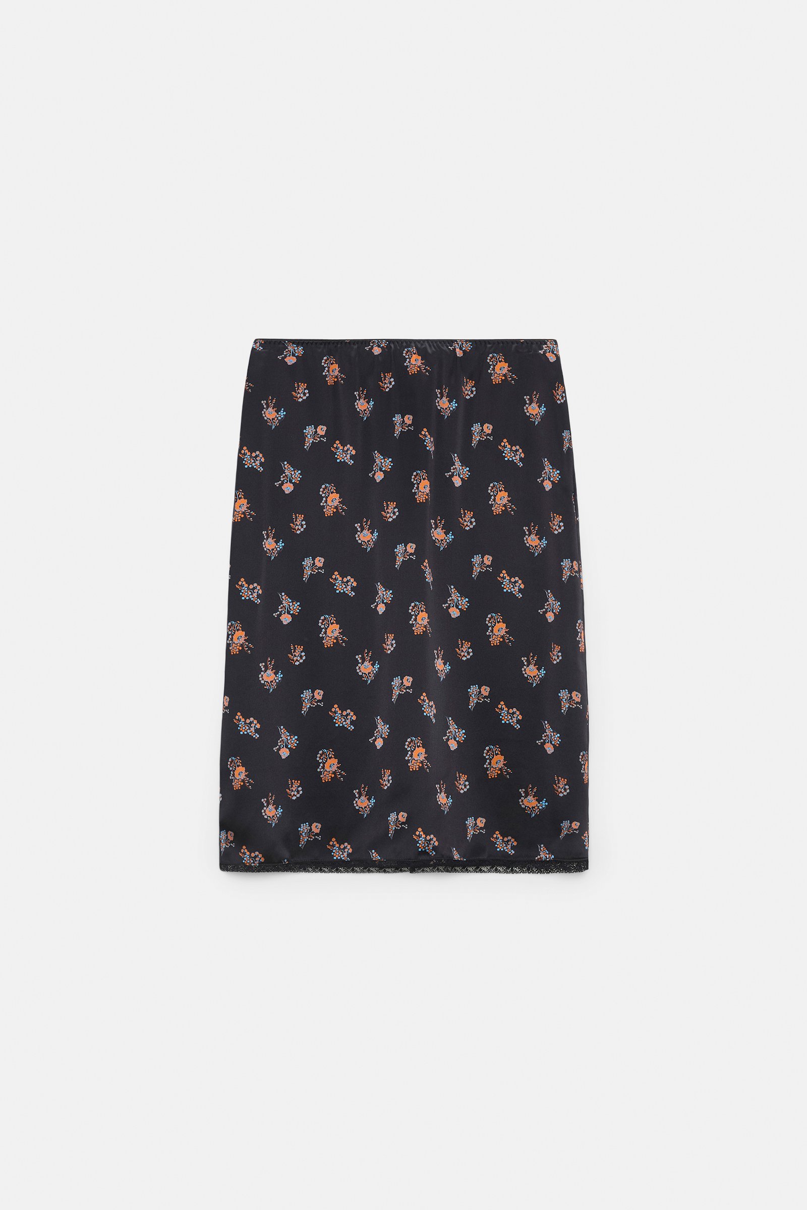 Dorothee Schumacher Lingerie-style skirt in printed silk satin Little Daydream navy orange