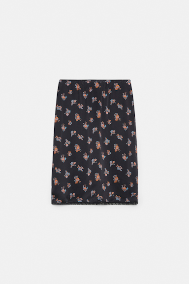 Dorothee Schumacher Lingerie-Rock aus bedrucktem Seidensatin Little Daydream navy orange