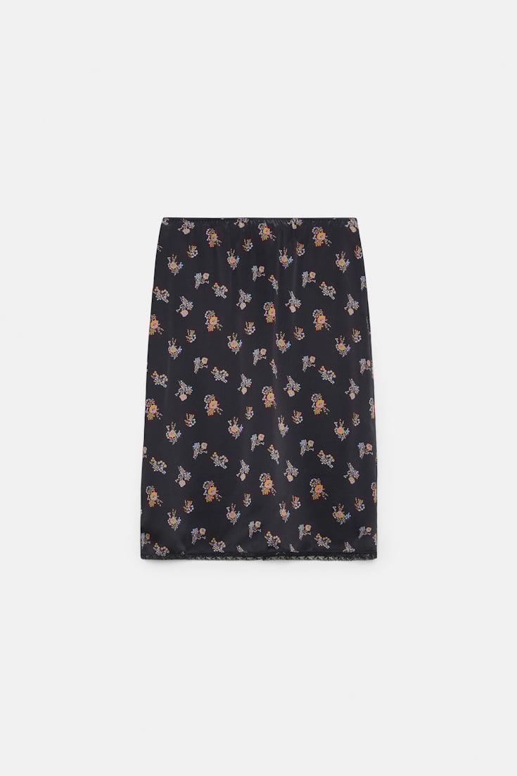 Dorothee Schumacher Lingerie-style skirt in printed silk satin Little Daydream navy orange