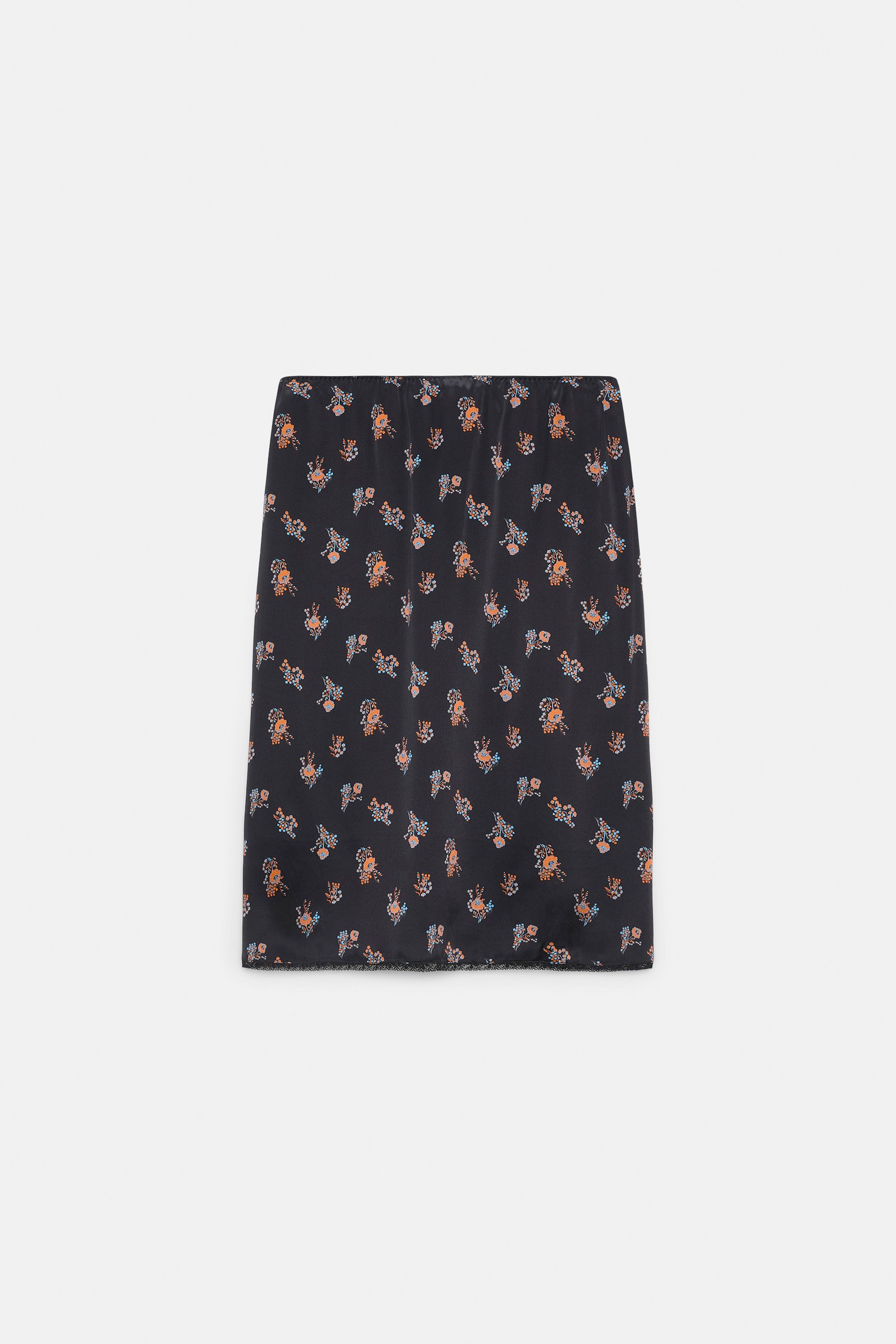 Dorothee Schumacher Lingerie-style skirt in printed silk satin Little Daydream navy orange