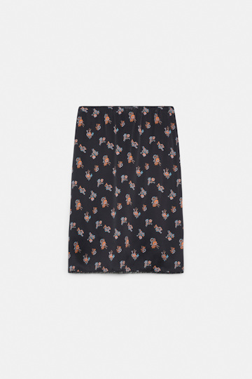 Dorothee Schumacher Lingerie-style skirt in printed silk satin Little Daydream navy orange