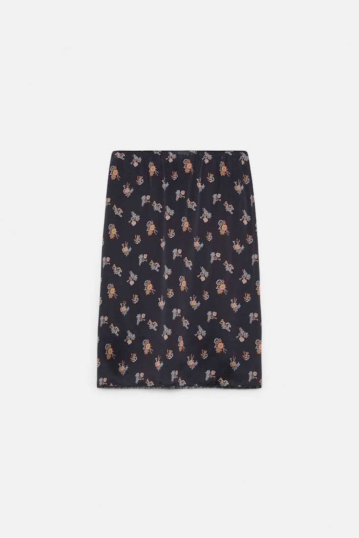 Dorothee Schumacher Lingerie-style skirt in printed silk satin Little Daydream navy orange