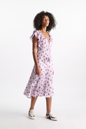 Dorothee Schumacher Midi-Kleid aus bedrucktem Seidensatin little daydream lilac