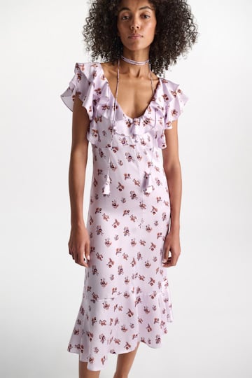 Dorothee Schumacher Midi-Kleid aus bedrucktem Seidensatin little daydream lilac